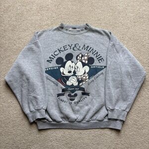 Vtg Disney Mickey Minnie Sweatshirt 90s Mens Large Gray Crewneck Graphic Cartoon